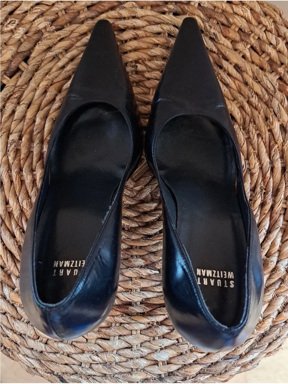 Stuart Weitzman Black Pointed Leather Pumps